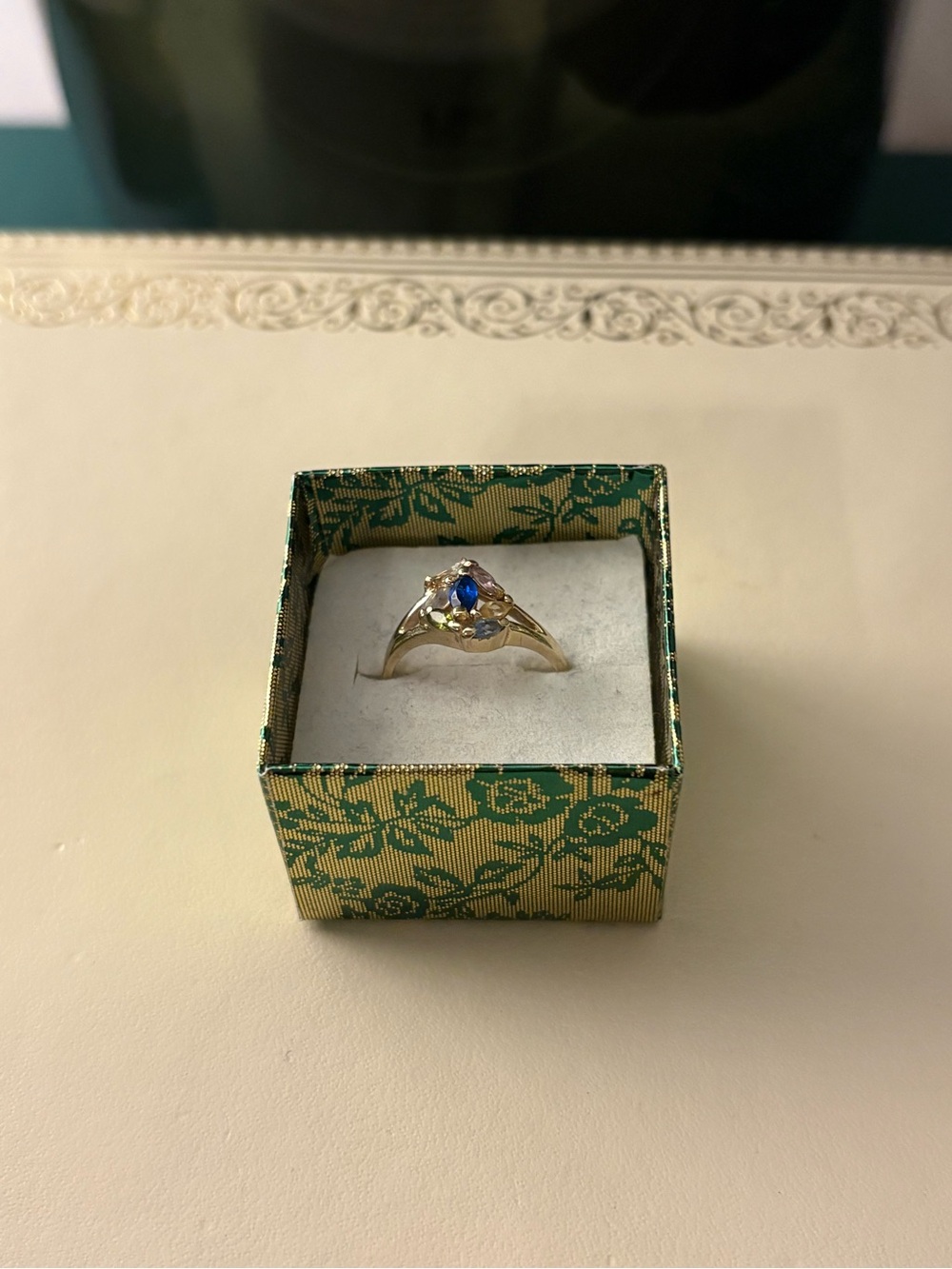 Vintage 10k Gold Ring with Blue Center Stone and Accent Gemstones